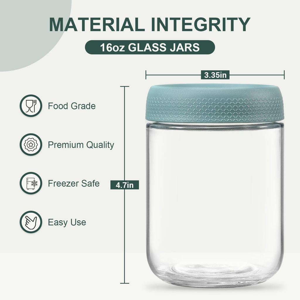 NETANY 6-pack 16 oz Overnight Oats Containers with Lids, Glass jars with Airtight Lids, Wide mouth Mason Salad jars, Glass Food Storage Containers for Snacks Yogurt Spice Sugar