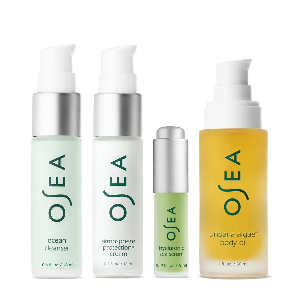OSEA Bestsellers Set For Face + Body -4-piece Skin Care Set - Body Oil, Face Cleanser, Face Cream, & Hyaluronic Acid Serum - Clean Beauty Travel Set - Ideal for Beauty Gifts