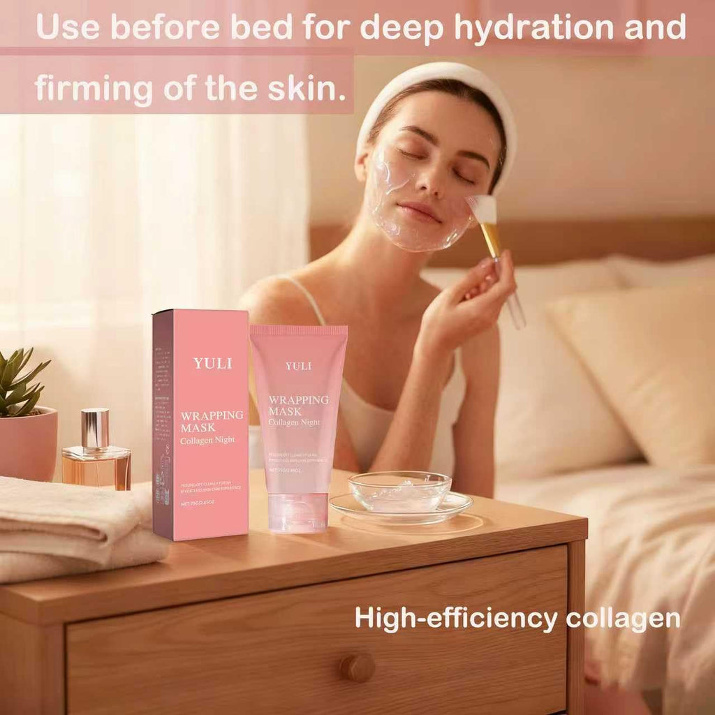 YULI collagen night wrapping mask, Overnight collagen face mask Easy Peel Off Facial Mask Skin Care night mask 2.54 fl.oz (2pcs)