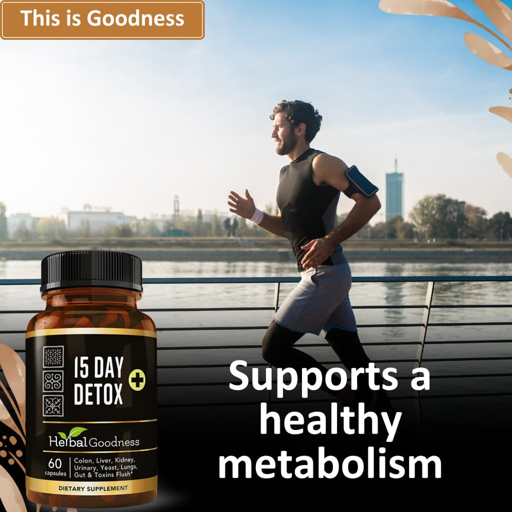 Herbal Goodness 15 Day Detox Capsules (60caps) - Natural Body Detox, Colon Cleanse Support, Gut Health Detox Supplement, Liver and Kidney Support | Non GMO, Gluten Free, Vegan-Friendly - Made in USA