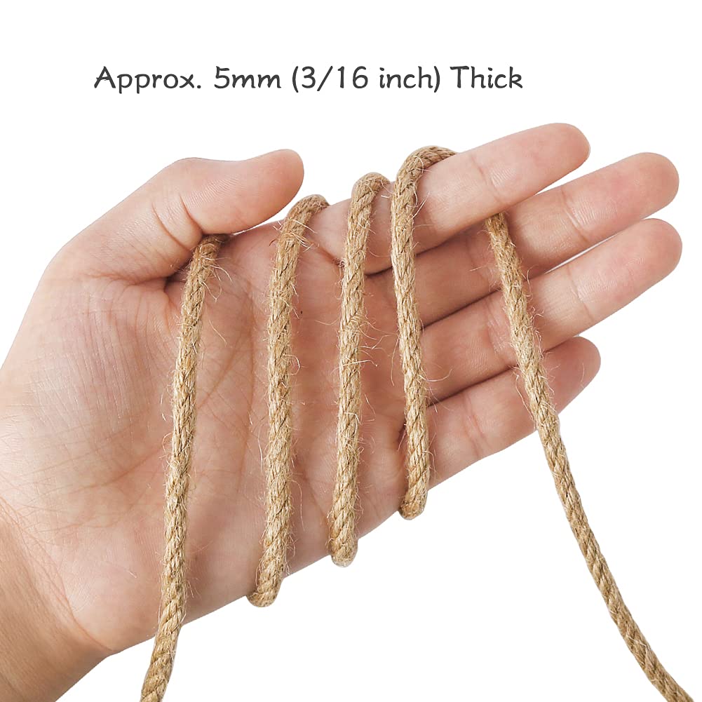 Tenn Well 5mm Jute Rope, 295 Feet 4Ply Twisted Thick Twine Rope for Gardening, Crafting, Packing, Bundling, Cat Scratching Post, Macrame Projects