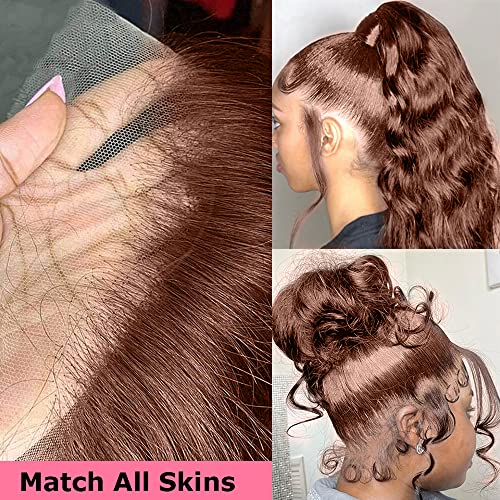200% Density 13x4 Auburn Brown Body Wave Lace FrontWigs Chestnut Brown Colored Human HairWigs For WomenHD Transparent Lace FrontWig Human Hairwith Baby Hair(24 Inch,13x4 BrownLace Front Wig HumanHair)