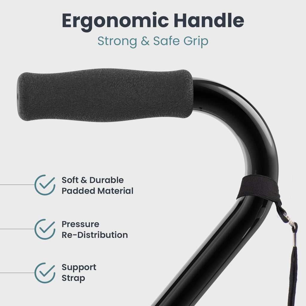 PELEGON® Quad Cane for Women & Men for Stability (300LB) - Adjustable Walking Cane with A Large 4 Pronged Base for Balance & Stability, Walking Canes for Seniors, Walking Cane, Walking Sticks (Black)