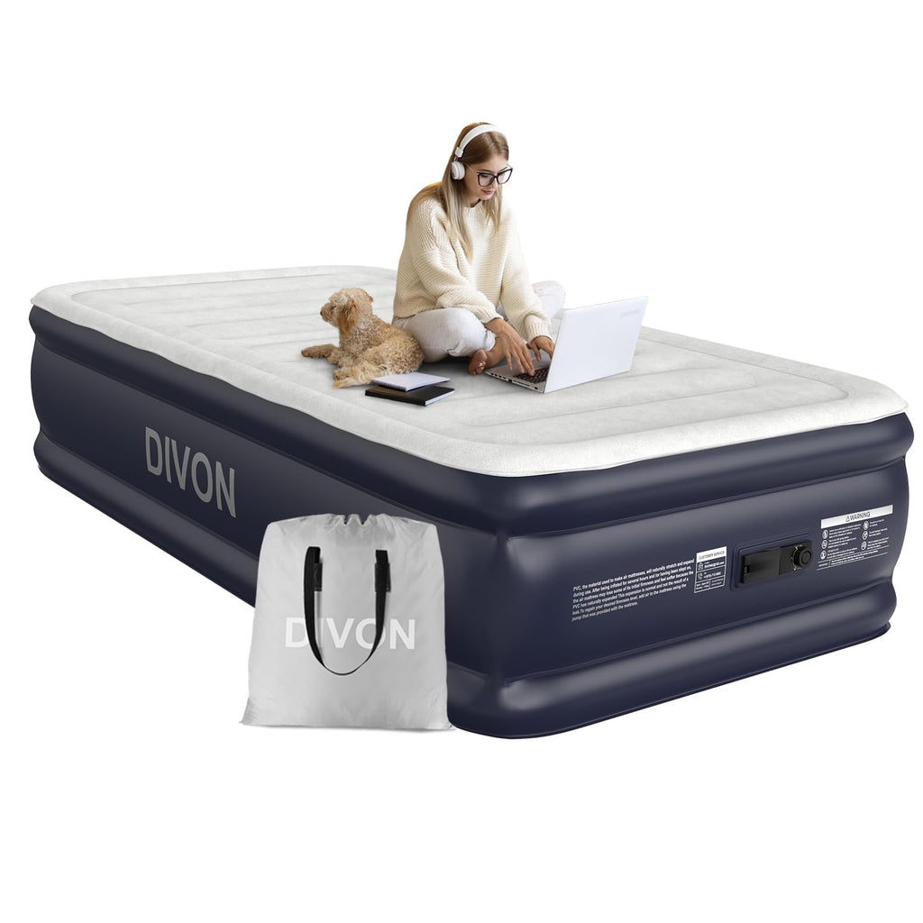 Twin Air Mattress with Built-in Pump,18''Raised Blow Up Mattress 2 Mins Self Inflation/Deflation,Upgraded Thicker Inflatable Mattress，Flocked Top Air Bed with Storage Bag for Guests,Home，Camping