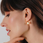 Created Opal Earrings for Women 14K Gold Plated - White Dangles for Brides