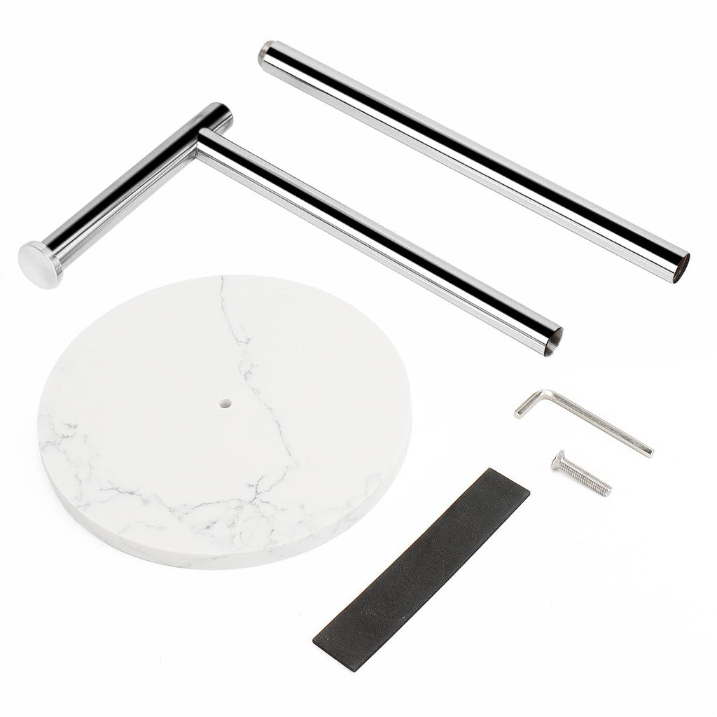 NearMoon Bath Toilet Paper Holder Stand- Modern Tissue Roll Holder Standing with Balanced Base, Rustproof Toilet Roll Holder for Bathroom/Kitchen Countertop (Chrome Finish, Marble Base)