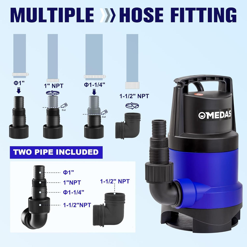 MEDAS 1HP 3434 GPH Sump Pump Submersible Clean/Dirty Water Pump Portable Utility Pump with 16.4ft Cord for Swimming Pool Garden Basement Tub Pond Draining