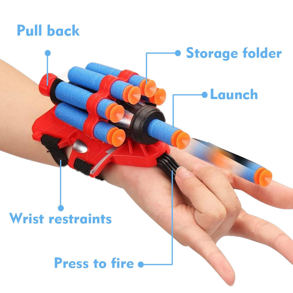 keumi 2 Sets Spider Web Shooters for Kids Halloween Party Favors Cosplay Launcher Gloves with Wrist Toy Set Hero Webs Shooter for Kids