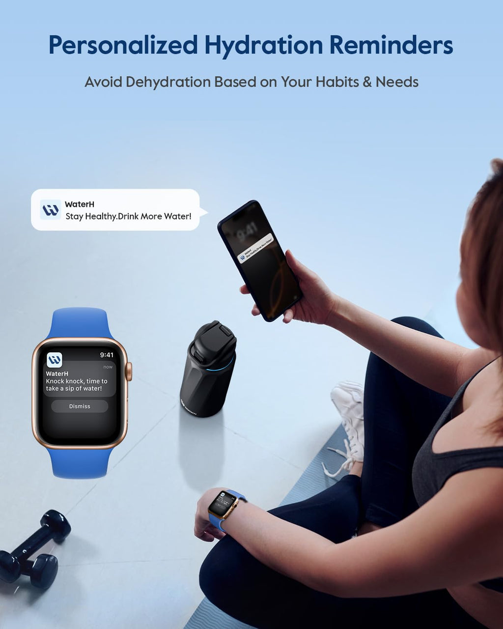 WaterH BOOST Smart Water Bottle Tracker with Reminder, Black, 32oz