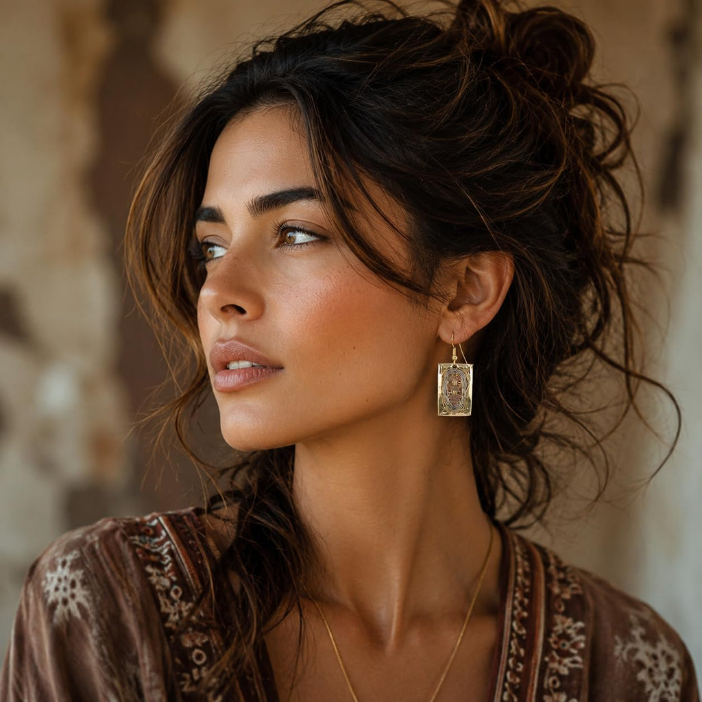 SPUNKYsoul Maya Mixed Metal Basket Weave Rectangle Dangle Earrings for Women, Lightweight Handmade Artisan Boho Statement Earrings, Copper Silver Gold Tone Jewelry Gift