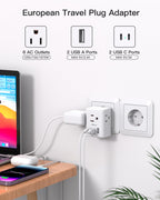 2 Pack European Travel Plug Adapter, Mifaso International Power Plug Adapter with 3 Outlets 3 USB Charging Ports(2 USB C), Type C Plug Adapter Europe Travel Essentials to Spain Italy France
