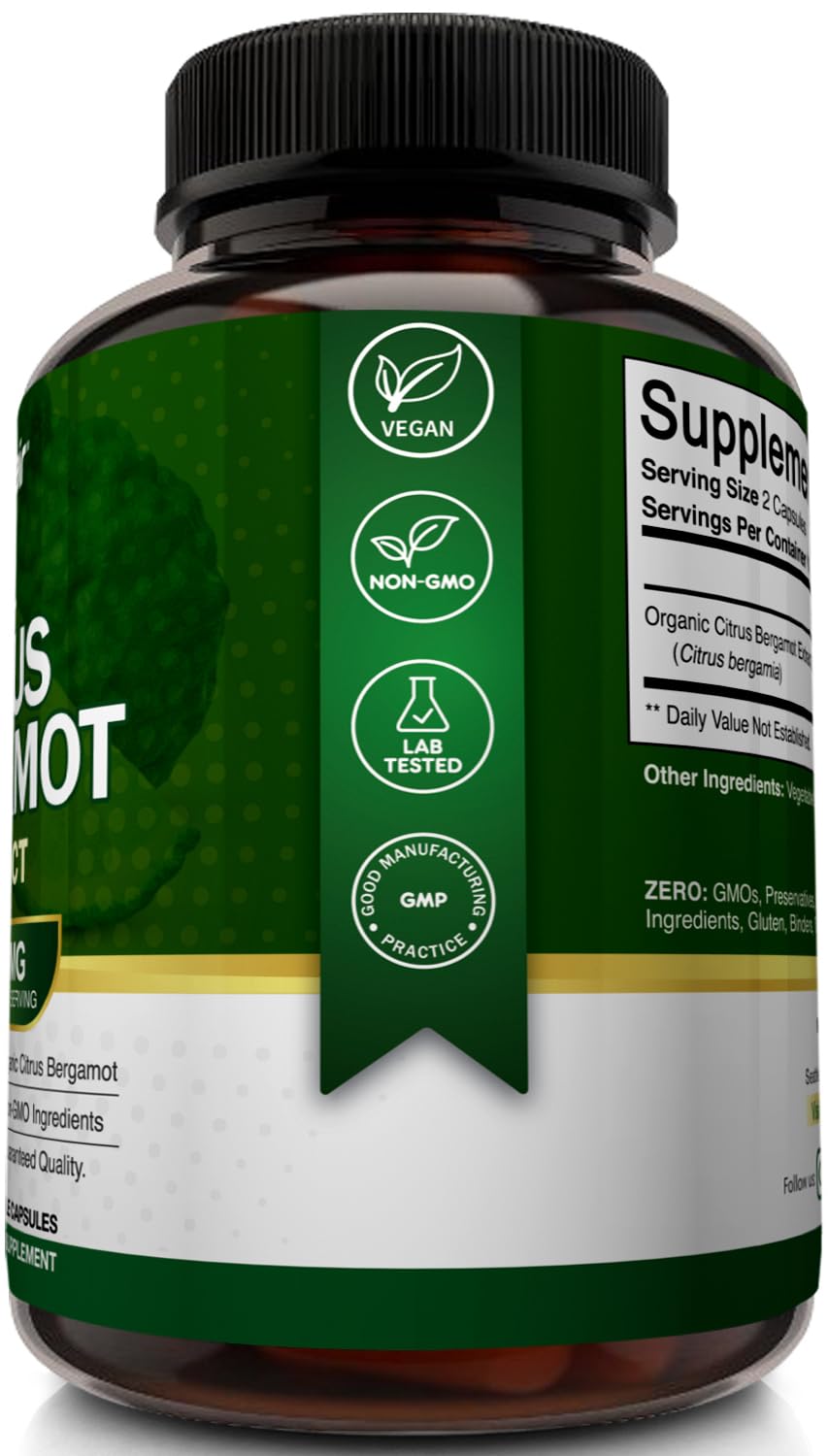 NutriFlair Organic Citrus Bergamot 1400mg, 120 Capsules - 25:1 Bergamia - Essential Oil and Citrus Bioflavonoids - Natural Heart Health Supplements for Women and Men - Non-GMO Pills