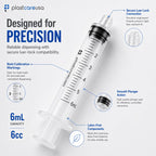 100 6ml Luer Lock Syringe without Needle, Disposable Luer Slip Tip Syringes - Non-Sterile, Latex-Free Plastic Dispenser by PlastCare USA