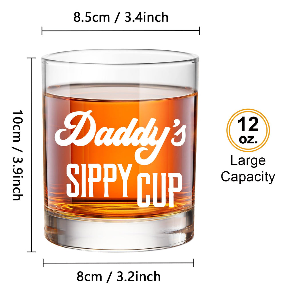LIGHTEN LIFE Daddy's Sippy Cup Whiskey Glass 12 oz,Unique Dad Gift in Valued Wooden Box,Funny Gag Gift for New Dad,Father,Husband from Kids Wife for Father's Day,Birthday,Christmas