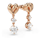 Swarovski Lifelong Heart Drop Pierced Earrings for Women, Set of White Crystal Heart Design Earrings with Rose-Gold Tone Plating