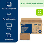 Tork Xpressnap White Dispenser Napkins N4 Advanced Interfold 1-Ply for Hygienic Dispensing 12 Packs of 500 (6000 Total) - (DX900)