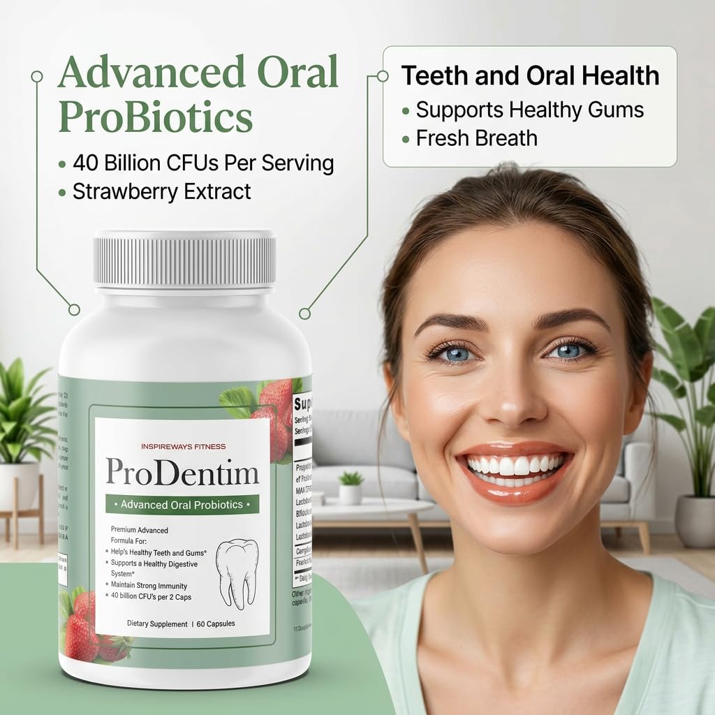 ProDentim Advanced Oral Health Probiotics– Advanced Formula for Healthy Gums, Teeth, Fresh Breath - Oral Probiotics for Bad Breath Support (1-Pack - 60 Capsules)