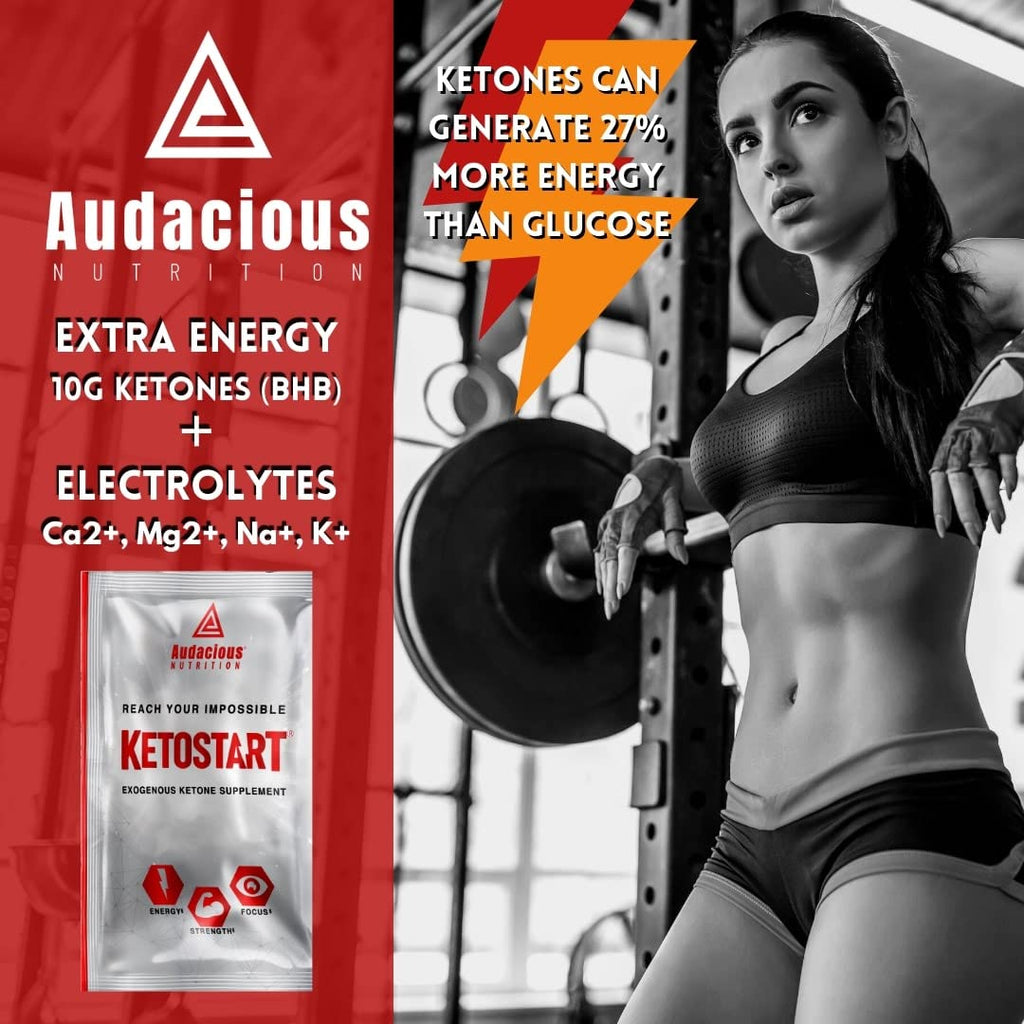 Audacious Nutrition KetoStart | Exogenous Ketones Powder with Electrolytes | Caffeine Free | Tropical Flavor Electrolyte Powder for Energy, Strength & Focus (10x Ketones Drink Mix Packets)