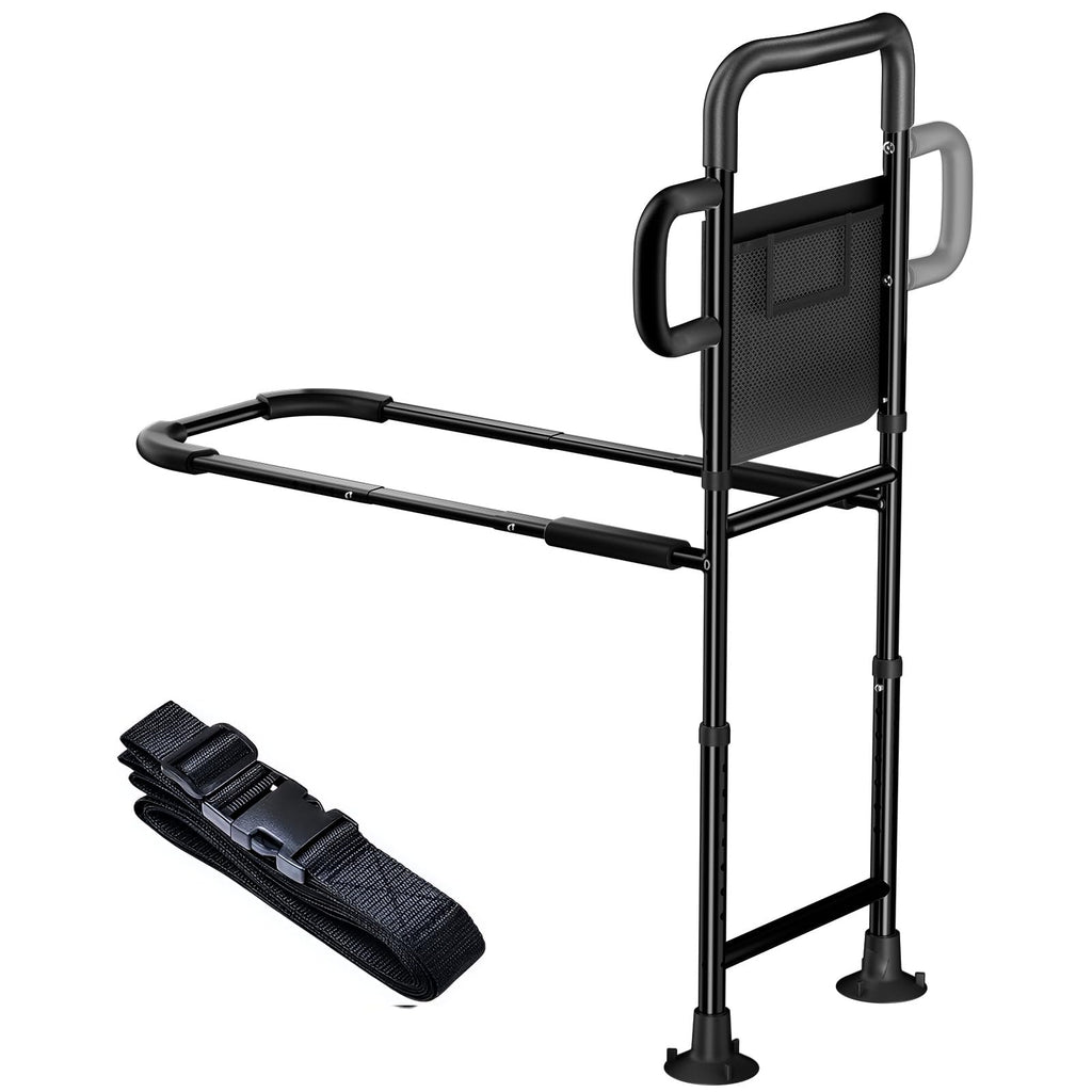 JOYCUDDLE Bed Rails for Elderly Adults Safety - Height Adjustable Bed Assist Rail for Seniors, Stable Bedside Handle with Non-Slip Grip & Pocket, Fits King Queen Full Twin Bed (Black)