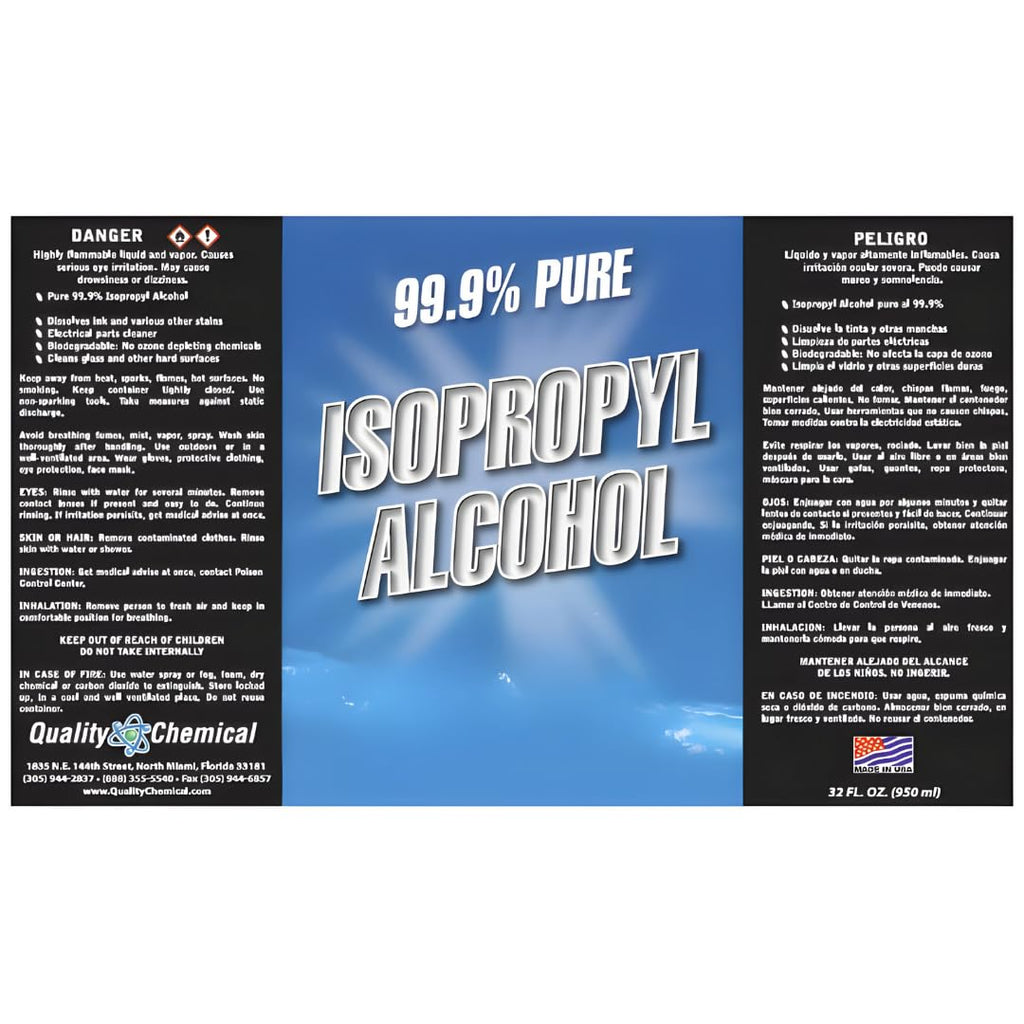 Quality Chemical - Super Premium - 99.9% Pure Isopropyl Alcohol (IPA) - Made in The USA - 128 Fl Oz Bottle - Concentrated Isopropyl Alcohol