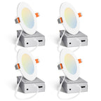 Amico 4 Pack 4 Inch 5CCT Ultra-Thin LED Recessed Ceiling Light with Junction Box, 2700K/3000K/3500K/4000K/5000K Selectable, 10W Eqv 60W 800LM Brightness Dimmable Canless Wafer Downlight, ETL & FCC
