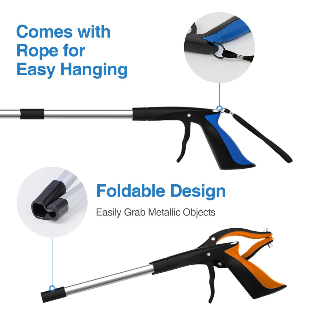 Grabber Reacher Tool 2-Pack, 32" Foldable Reacher Grabber Pickup Tool with 90° Rotating Jaw & Magnet, Trash Picker Upper Grabber, Lightweight Grabbers for Seniors Heavy Duty