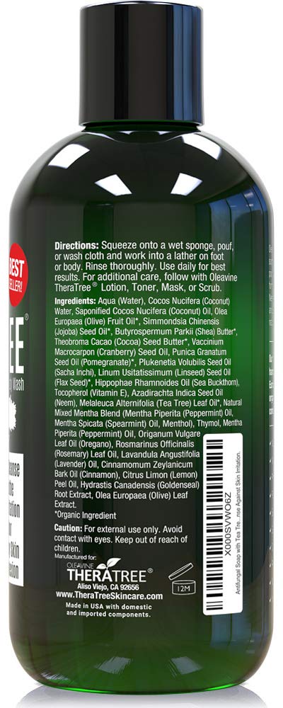 Oleavine TheraTree Tea Tree Oil Soap with Neem Oil - 12oz - Helps Skin Irritation, Body Odor, & Helps Restore Healthy Complexion for Body and Face TheraTree