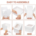 Mefleet 6pcs 19x14x4 Half Sheet Cake Boxes with 6pcs Cake Boards Rectangle 1/2 Sheet Bakery Boxes with Window for Pastry Baking Cake, Cupcakes, Donuts, Cookies, Pie Treat Packaging White Large
