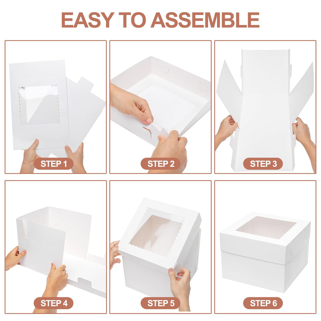 Mcfleet 16pcs Tall Cake Boxes 12x12x12 Bakery Boxes for Tier Cakes with Window 12 Inch White Large Cardboard Bakery Take Out Carrier Containers with Lids for Wedding, Birthday, Party