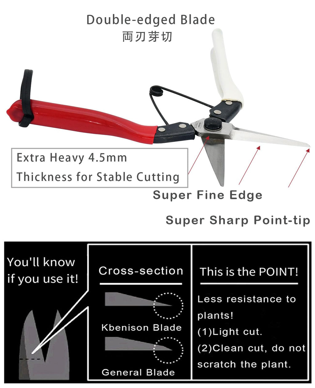 Double-Edge Garden Shears Micro-Tip Pruning Shears Extra Heavy Straight Garden Scissors Effortless Cuts Pruning Shears for Gardening Clippers for Plant Herb Flower Harvesting Fruits vegetables
