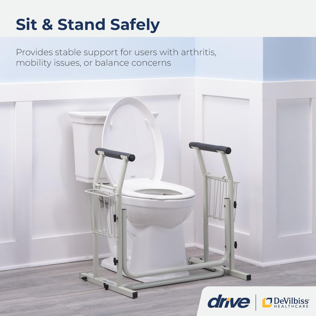 Drive Medical RTL12079 Toilet Safety Frame, Bathroom Grab Bar for Toilets, Freestanding Toilet Rail for Stability, For Users Up to 300 Pounds, White