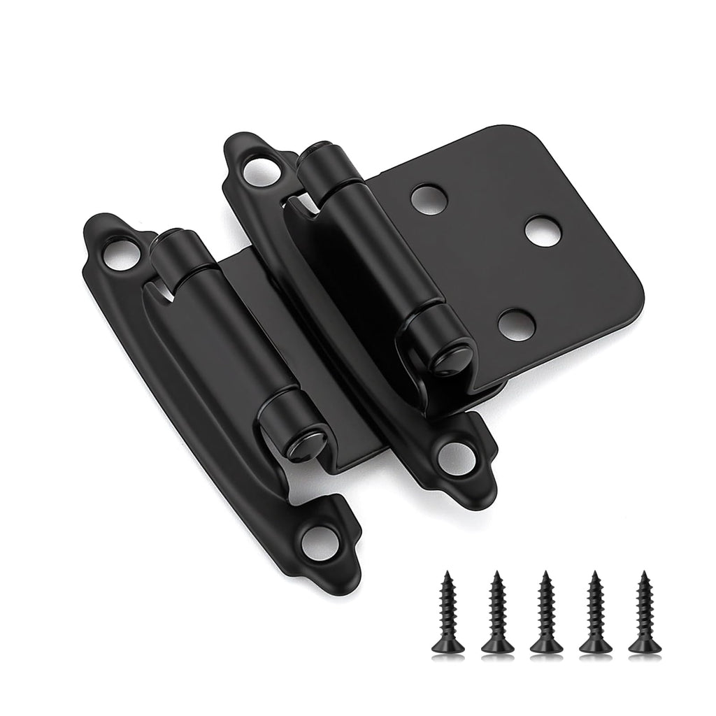 Ravinte 60 Pack (30 Pairs) 1/2" Overlay (Variable) Cabinet Hinges, Self-Closing Semi-Concealed Face Mount, Matte Black Decorative Hardware with Door Bumpers for Kitchen & Cupboard Doors