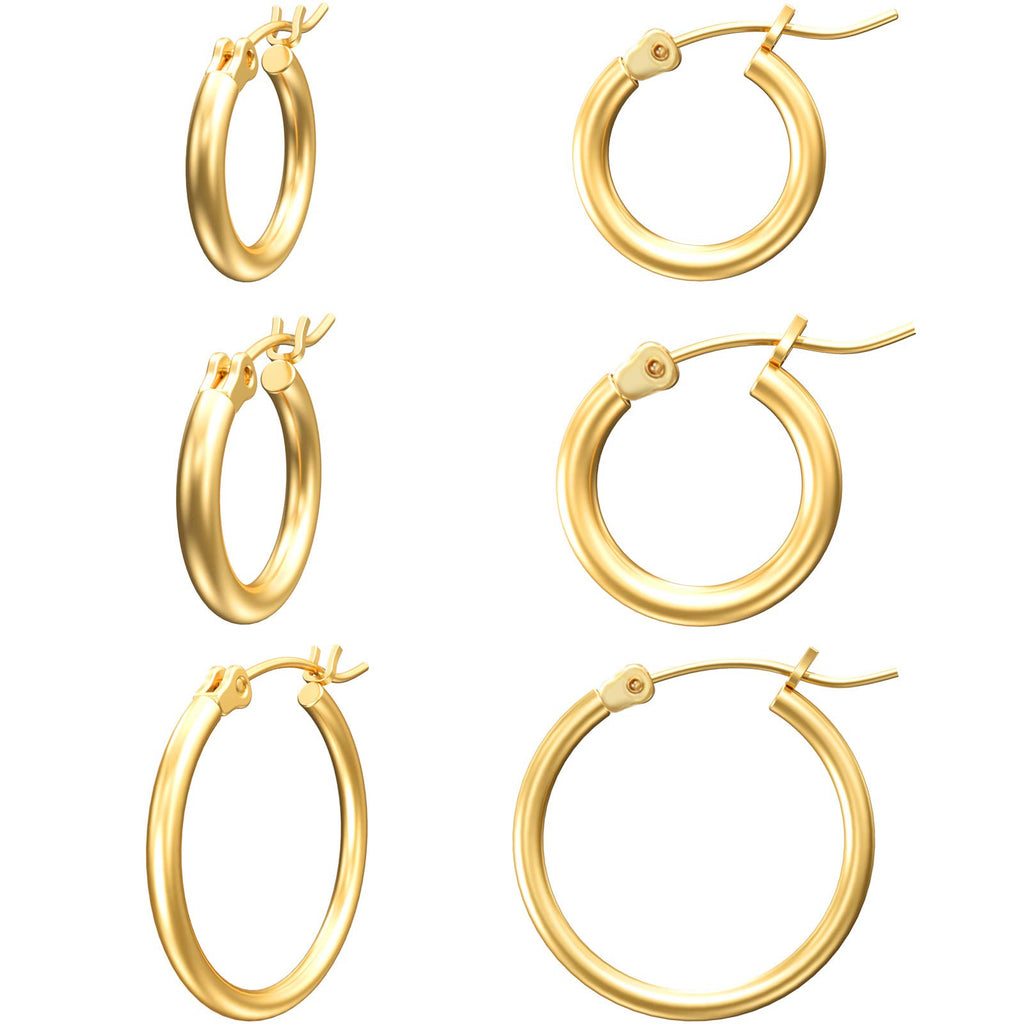 Gacimy 3 Pairs Gold Plated Hoop Earrings Set for Women, 14/16/20MM
