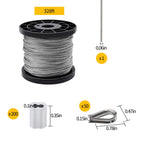 328ft Wire Rope, 1/16" Stainless Steel Wire Rope Cable with Aluminum Crimping Sleeves and Stainless Steel Thimbles for Railing, Decking, Picture Hanging