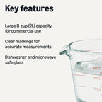 Amazon Basics Large Size Glass Measuring Cup, 8 Cup, Easy-to-Read Markings, Dishwasher/Microwave/Freezer/Oven Safe (Previously AmazonCommercial)