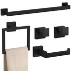 5-Pieces Matte Black Bathroom Accessories Set, 23.6 Inch Bath Towel Bar Set, SUS 304 Stainless Steel Bathroom Hardware Set, Towel Racks for Bathroom Wall Mounted.