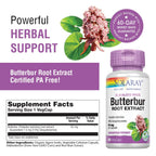 SOLARAY Butterbur Root Extract 50 mg Supplement for Men & Women - Powerful Herbal Support, Vegan Butterbur Capsules - 60 Veg Caps