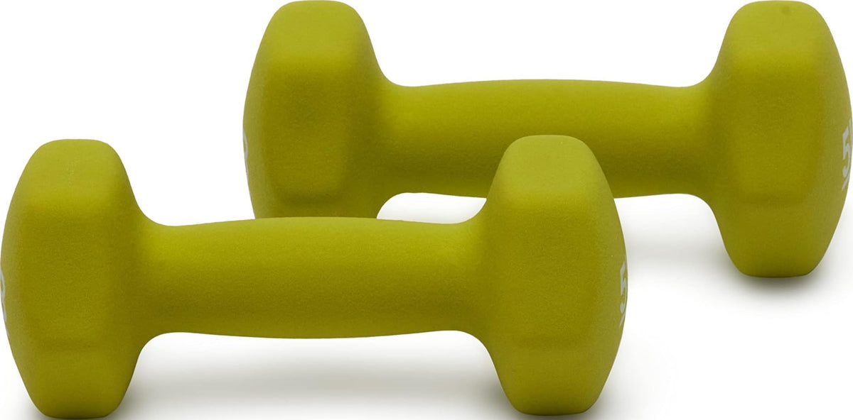 Amazon Basics Neoprene Dumbbell Hand Weights for Workout and Exercise, Hexagon Shape, 5 Pounds, Pair, Green