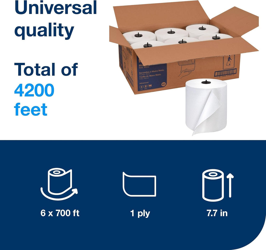 Tork Matic Paper Hand Towel Roll White H1, 6 Rolls x 700 ft, 290089