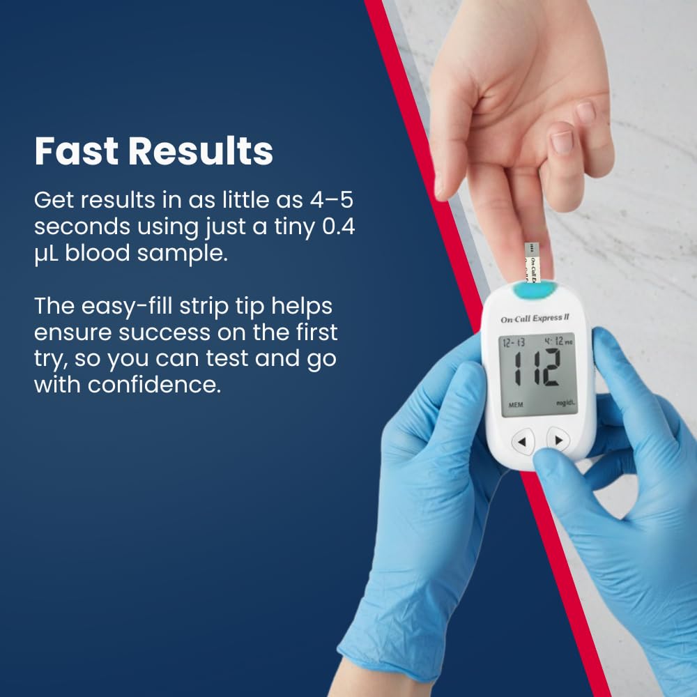 Blood Glucose Test Strips for Diabetes by On-Call Express, 50 Count, No Coding Needed, Quick Read in Seconds, Accurate Diabetic Blood Sugar Testing