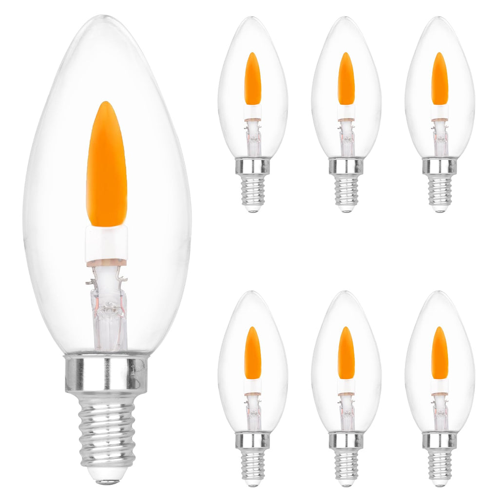 HEWA-Tech E12 Base (Miniature Screw) C35 Flame Tip Flicker Bulbs - Crystal Clear Candle Light with Orange Glow Effect for Halloween， E12 Non-Dimmable Chandelier Replacement Bulbs, 6-Pack