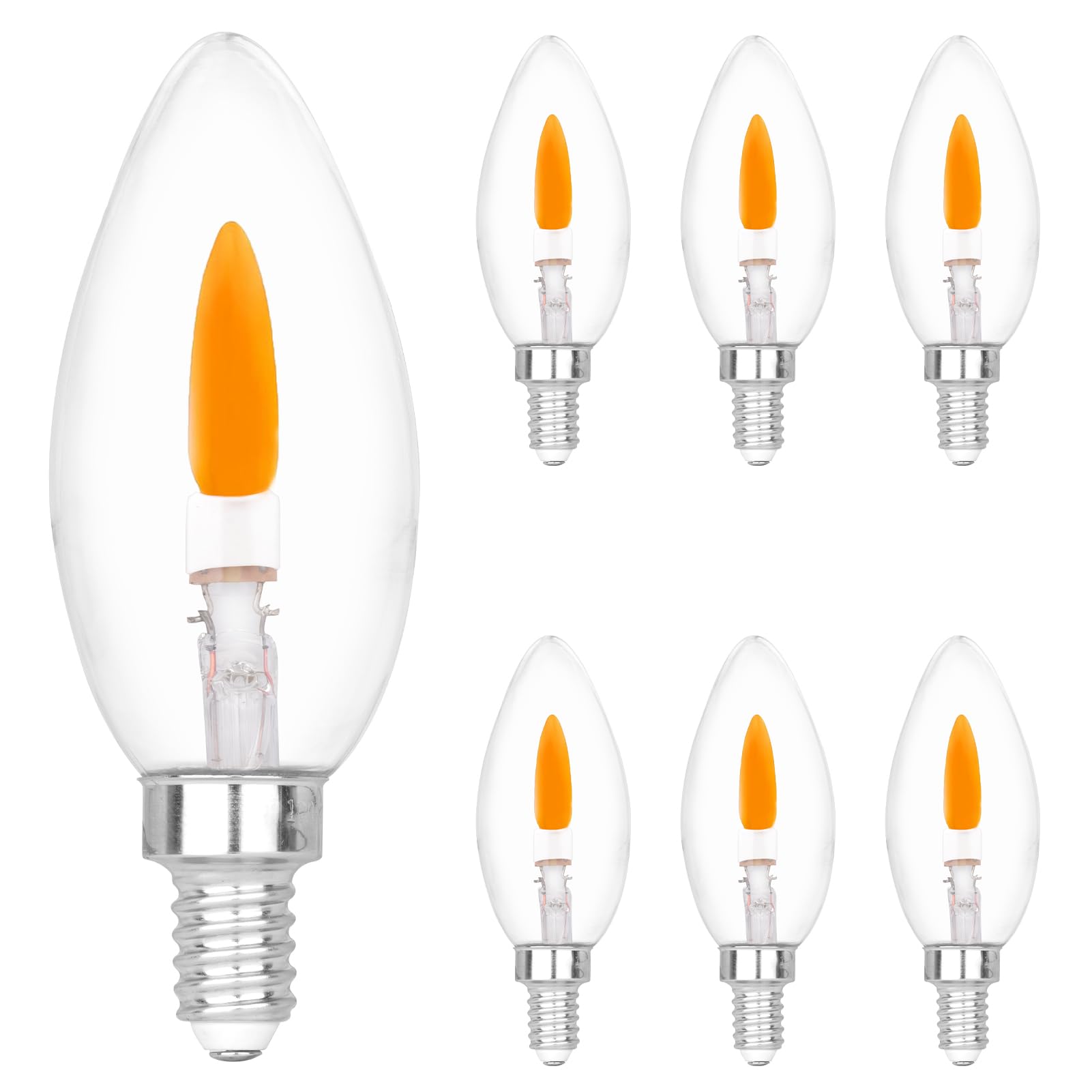 HEWA-Tech E12 Base (Miniature Screw) C35 Flame Tip Flicker Bulbs - Crystal Clear Candle Light with Orange Glow Effect for Halloween， E12 Non-Dimmable Chandelier Replacement Bulbs, 6-Pack