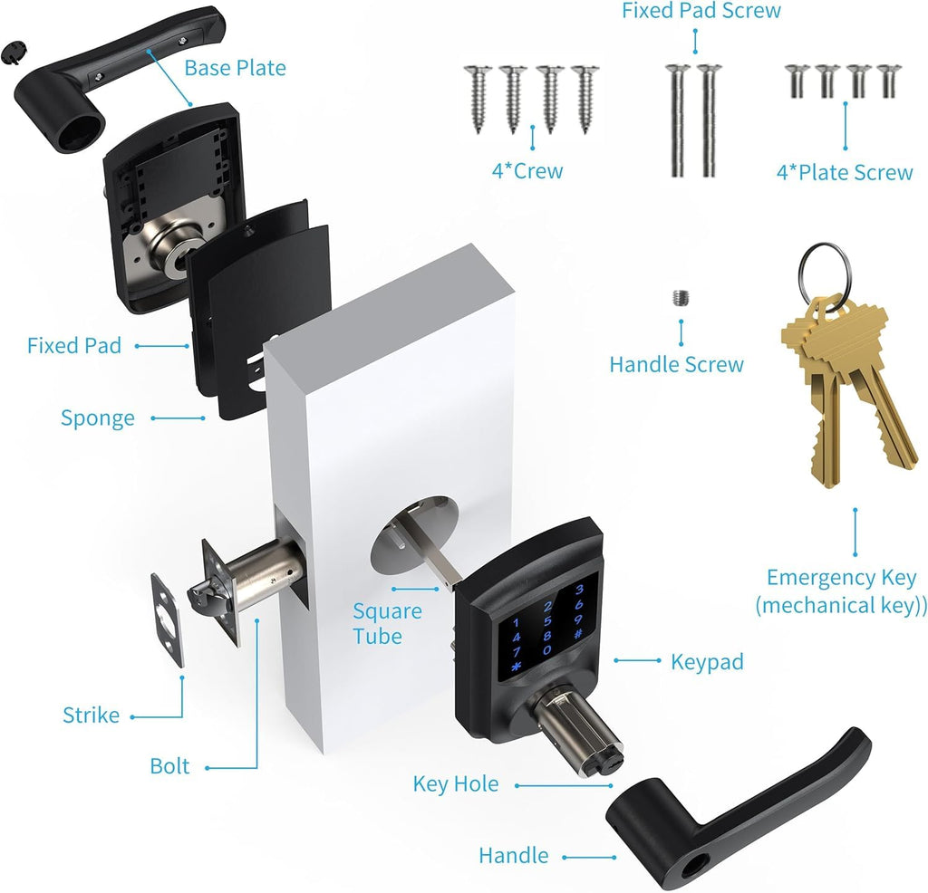 HIDALIFE Keyless Entry Door Lock, Keypad Door-Lock with Handle, Touchscreen, Auto-Locking, Anti-peep Password, Easy to Install for Front Door, Home, Office, Matte Black 4 Pack