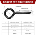 14PCS Black Screw Eyes - 3.2 Inch Heavy Duty Eye Bolts, Cable & Wire Securer - Hammock Stand, Indoor & Outdoor Use