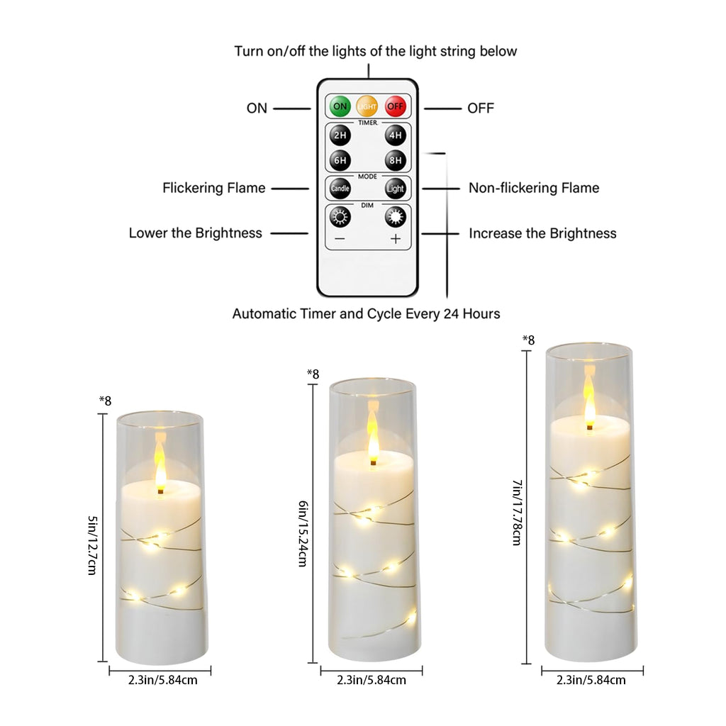 Nimiko Flickering Flameless LED Candles,Battery Operated Candles 24 Pcs with Embedded Star String,Acrylic LED Pillar Candles with Remote,Suitable for Home Decoration to Create an Atmosphere (White)