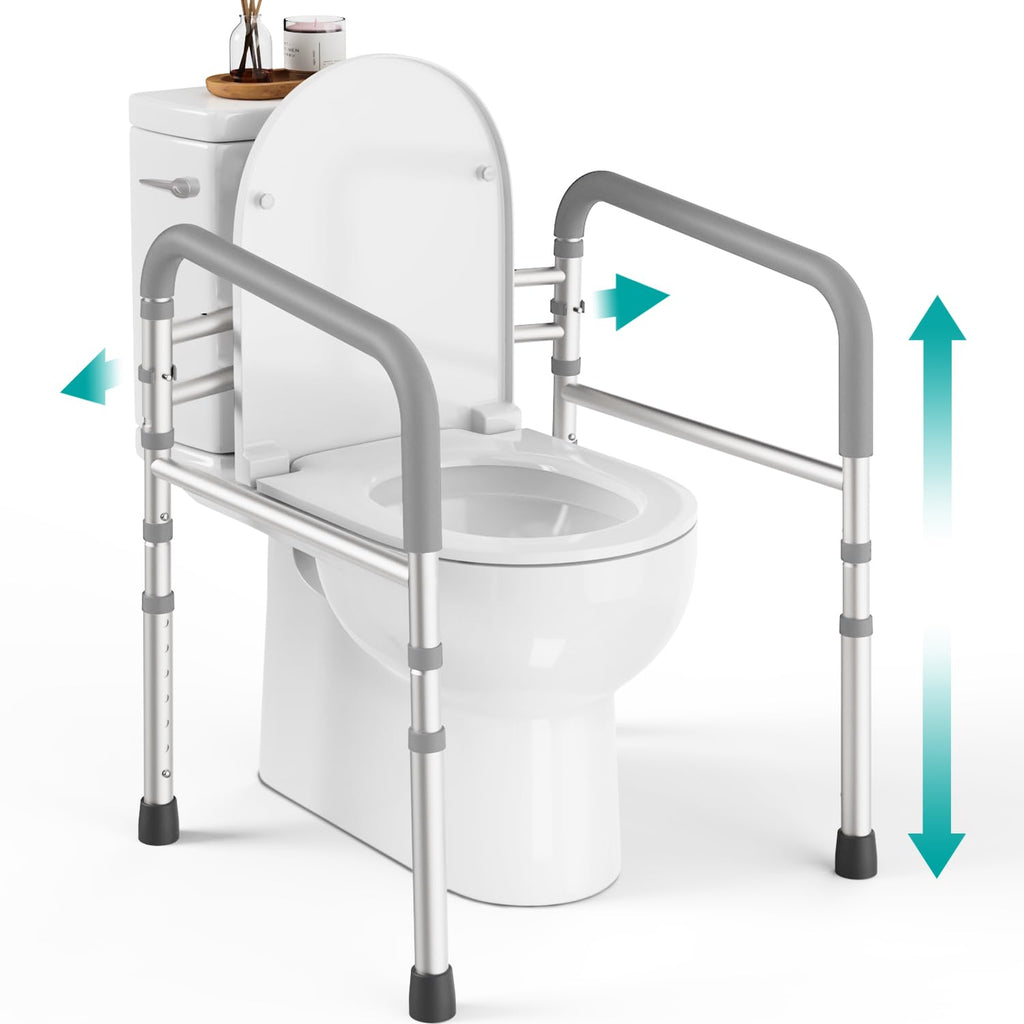 PELEGON Toilet Safety Rails (350 lb) - Adjustable Toilet Safety Frame & Rails, Toilet Safety Rail for Elderly Adults, Toilet Handles for Seniors, Toilet Bars for Elderly, Disabled & Handicap - Grey