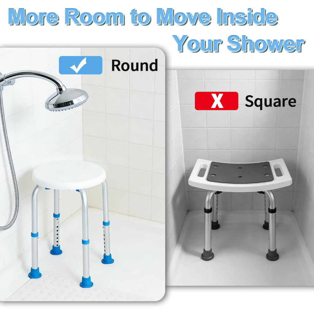 SOUHEILO Adjustable Shower Chair for Inside Shower, HSA/FSA Eligible Round Shower Stool for Inside Bathtub, Tool-Free Shower Seat for Elderly/Senior/Disabled/Pregnant