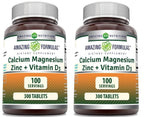 Amazing Formulas Calcium Magnesium Zinc with Vitamin D3 Supplement | Non-GMO | Gluten Free | Made in USA (2 Pack)