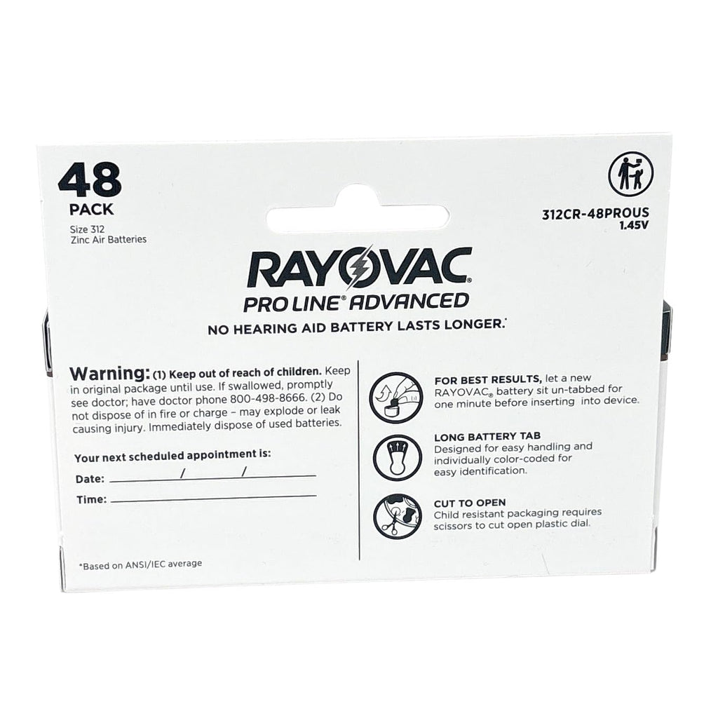 Rayovac Proline Advanced Hearing Aid Batteries | Size 312 | World's Longest Lasting Battery | Child-Resistant Packaging (48)
