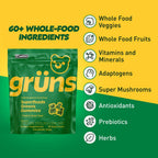 Gruns Adult Super Greens Gummies, 10 Pack, Superfood Gummy Bears with Spirulina, Chlorella & Prebiotics for Digestive Health, Adaptogens Supplement with 20 Vitamins & Minerals, Low Sugar